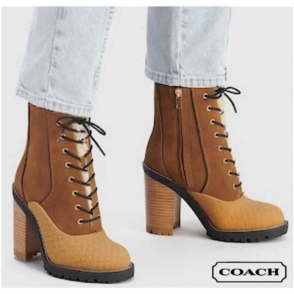 COACH Haven Boots in Raw Umber/ Natural Sz 7.5 B NWOB - Picture 1 of 6